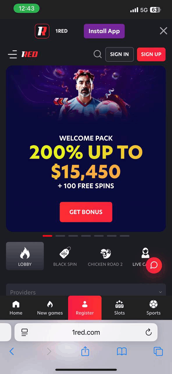 1RED Casino — mobiel